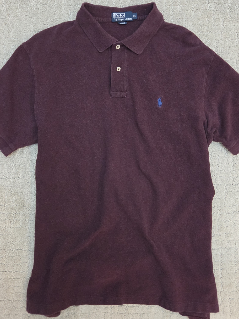 Vintage Ralph Lauren Men's Polo Shirt in Burgundy with Blue Logo